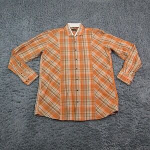 Steven Land Shirt Mens LT Orange Plaid Button-Up Long Sleeve Modern Fit